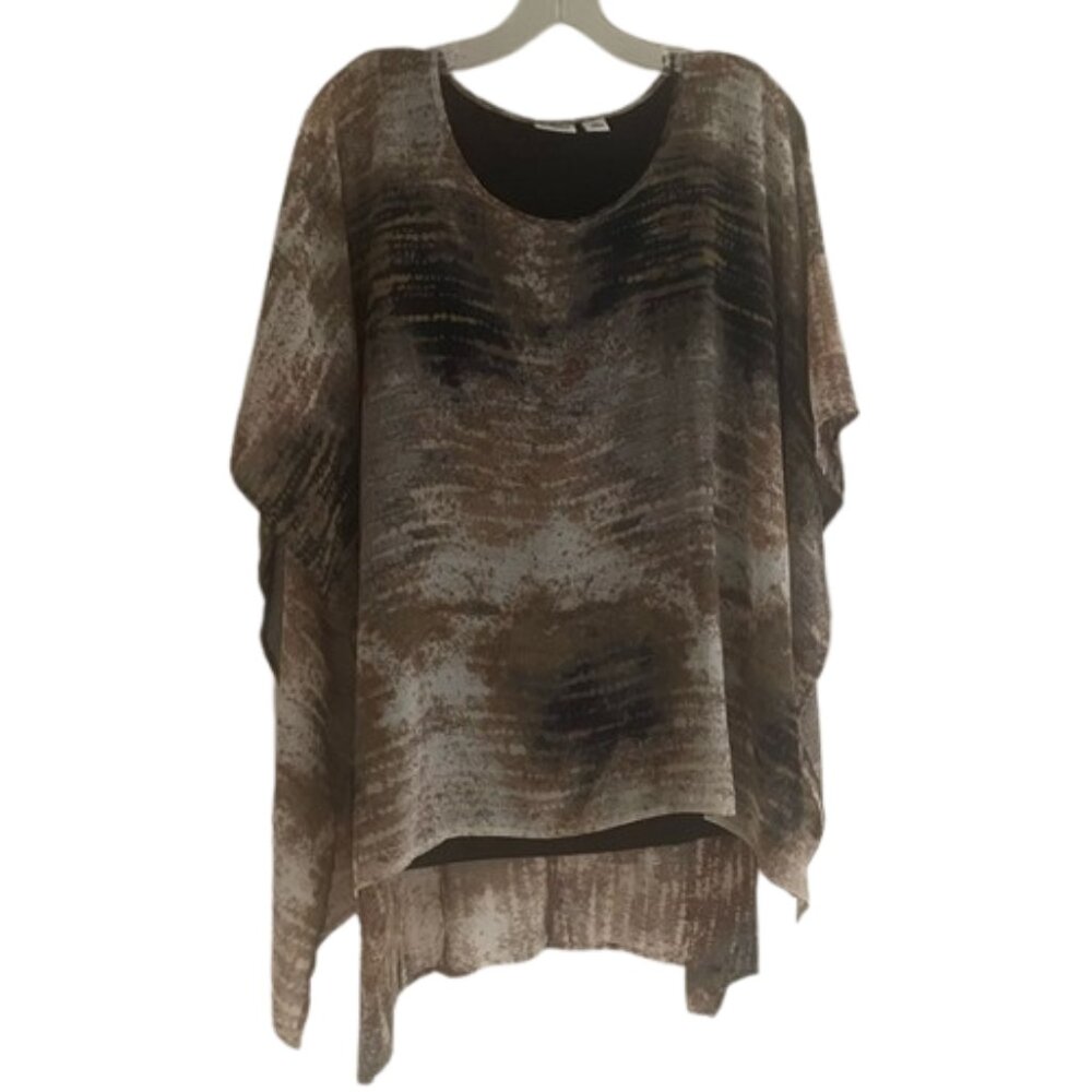 CATO Sheer Poncho Overlay Blouse | Airy Flowy Flutter Sleeve Top | M |